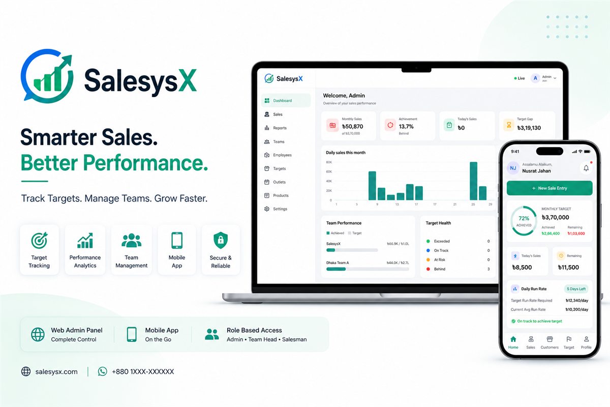 SalesysX web admin dashboard and mobile app